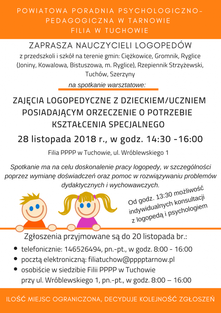 Zaproszenie nauczycieli logopedów na spotkanie warsztatowe - Filia w Tuchowie 