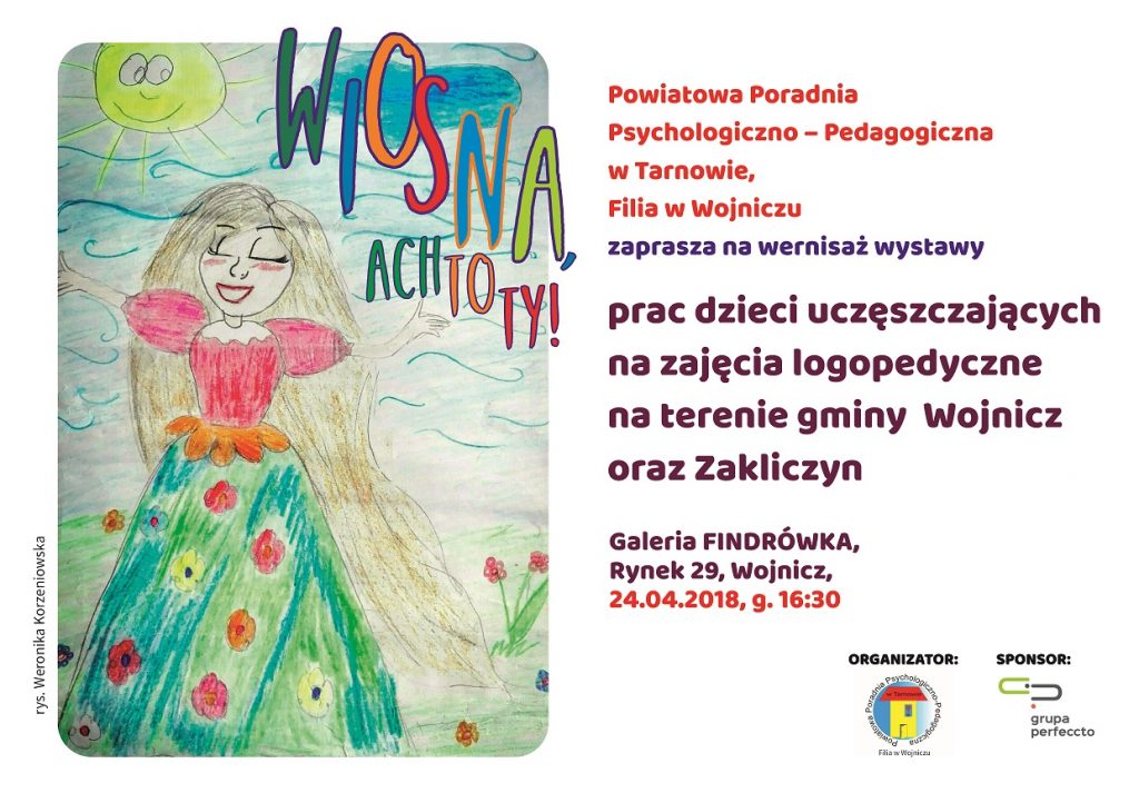 Zaproszenie na wernisaż wystawy prac dzieci uczęszczających na zajęcia logopedyczne na terenie gminy Wojnicz i Zakliczyn 